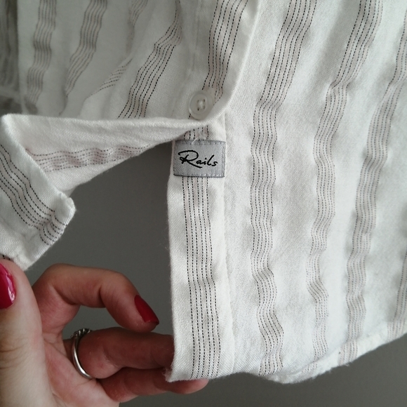 Rails Eloise Button Up in Carrera Metallic Stripe White Mandarin Collar Small - Picture 6 of 15